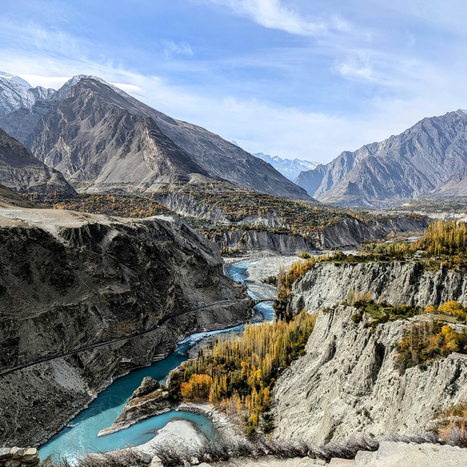 View across Hunza Valley from the Baltit Fort area in Karimabad, Gilgit-Baltistan